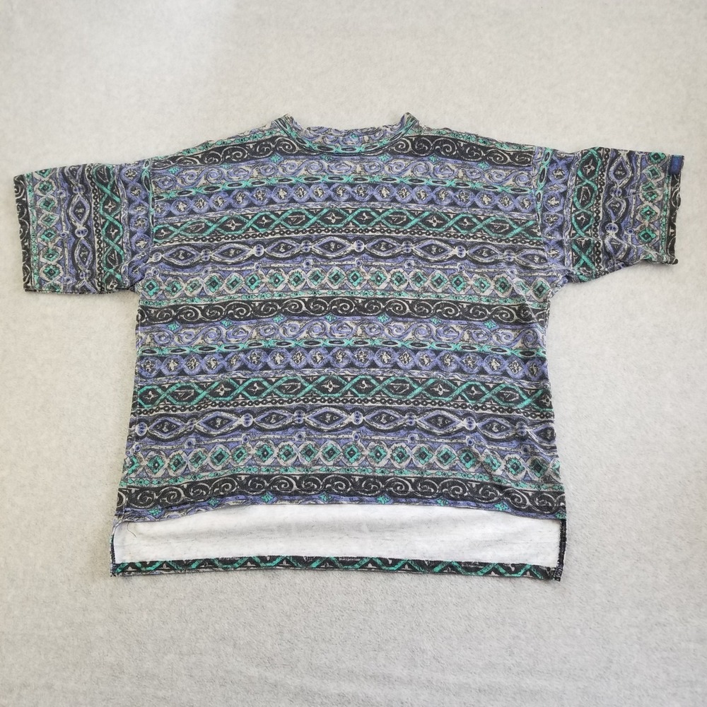 VTG Quiksilver Shirt Mens Small AOP All Over Print Geometric Jacquard Knit 90s